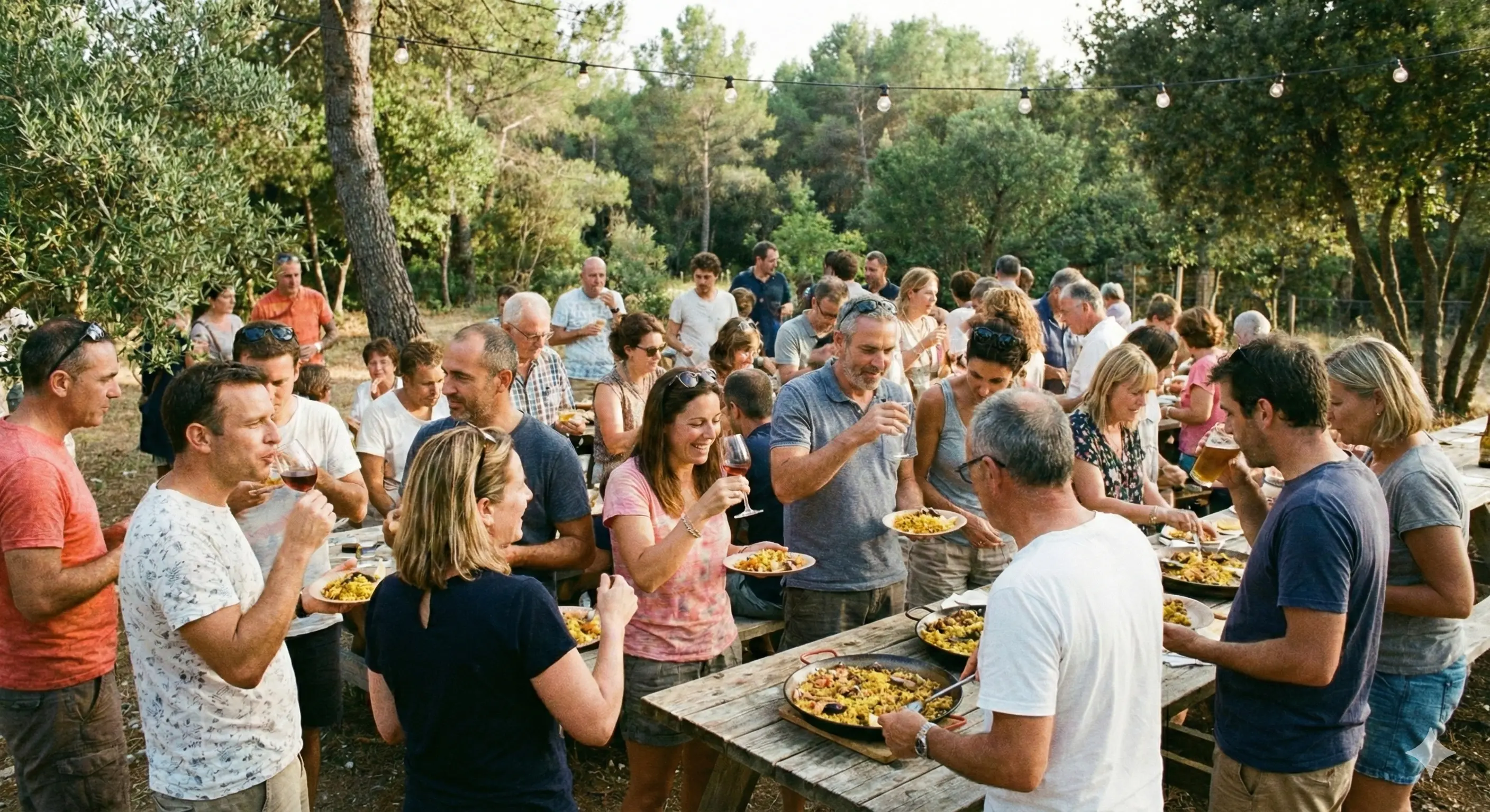 Montaje de showcooking de paella para evento al aire libre