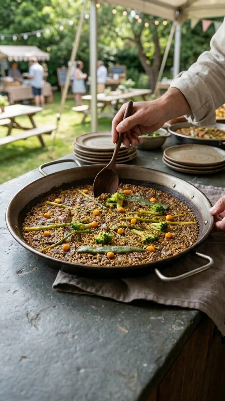 Showcooking de paella en evento al aire libre
